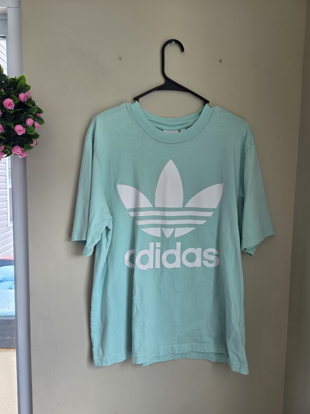 Adidas Mens Trefoil T-Shirt in Light Teal Small Oversized Mint Color Top
